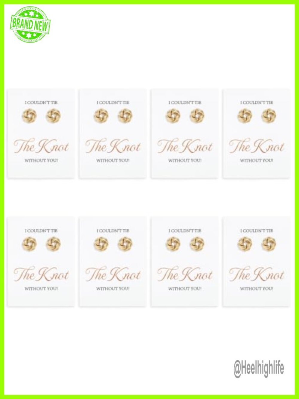 Gold Knot Earrings 8 Pair Bridesmaid Set Drop Dangle